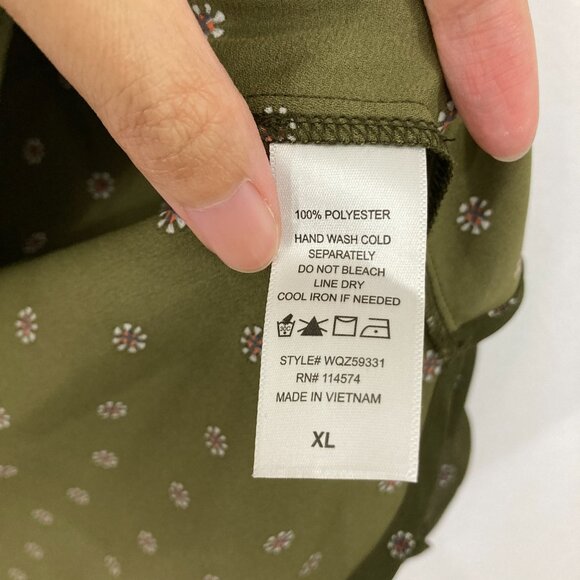 Pleione size XL Green Polka Dot V Neck Long Sleeve Popover Blouse Office - Picture 8 of 11